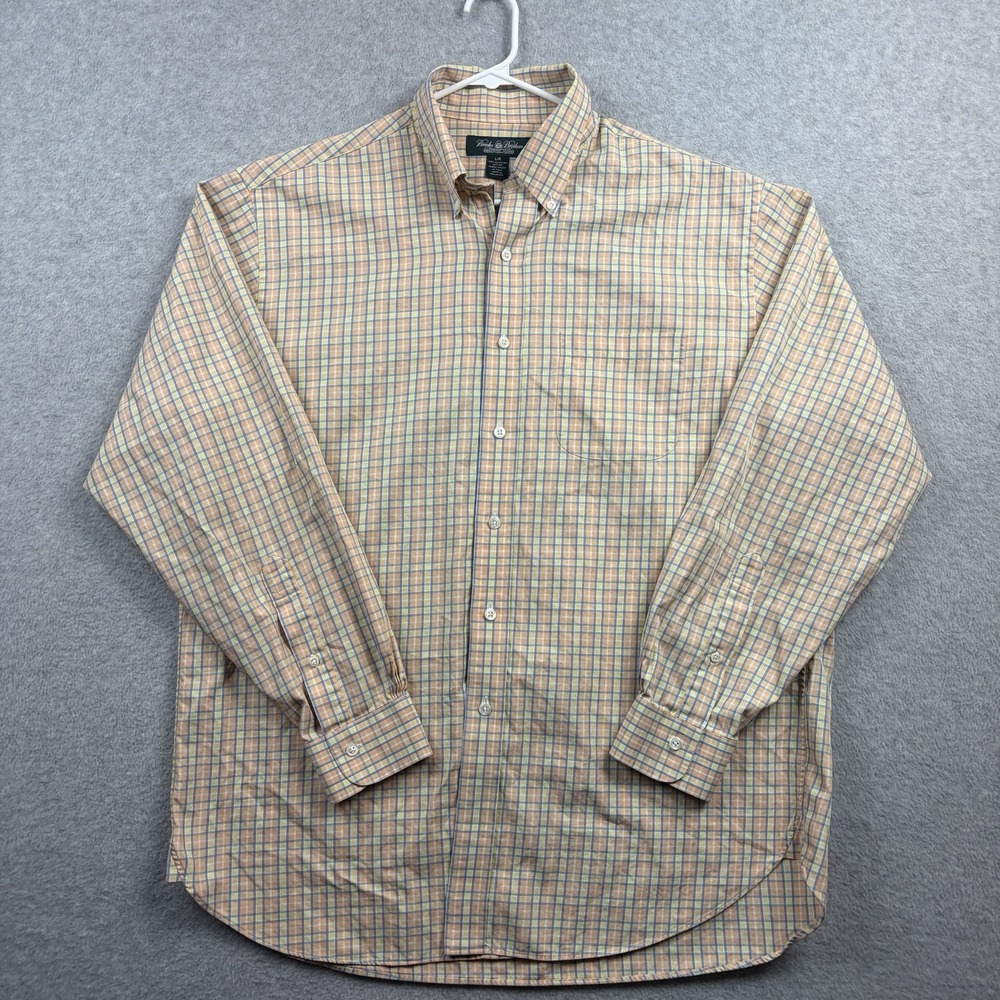 Brooks Brothers Country Club Shirt Mens Large Orange Plaid Egyptian Cotton - Picture 2 of 8